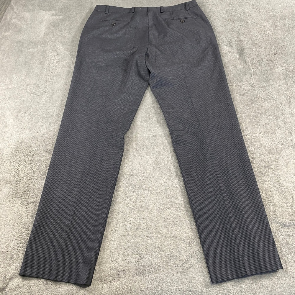 John Varvatos Dress Pants Men 36 Grey Houndstooth Wool Blend Flat Front Trousers - Picture 2 of 11